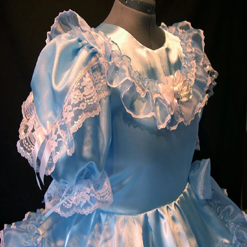 Синее кружевное платье с бантом для взрослых горничной | Тематическая одежда и