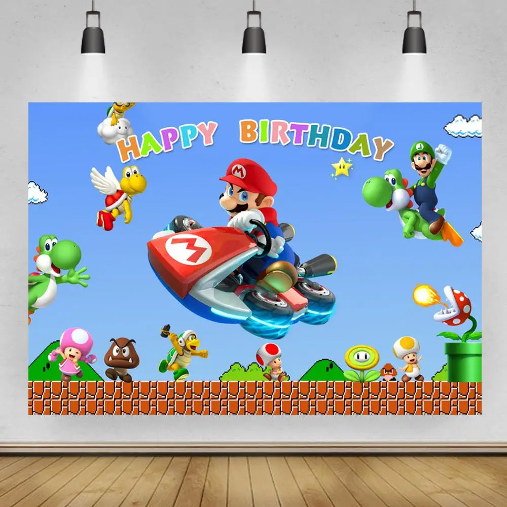 

Super Marios Photography Background Kids Birthday Party Decoration Backdrop Blue Sky Fly Game Vinyl Photo Studios Props