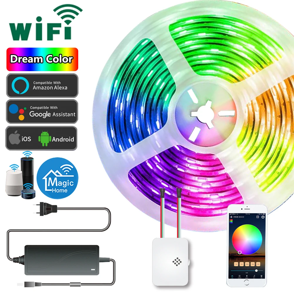 

RGBIC Addressable LED Pixel Strip Full Set WS2811 Wifi Control Chasing Rainbow Effect 5050 5M 10M 15M 20M Animation RGB IC 12V