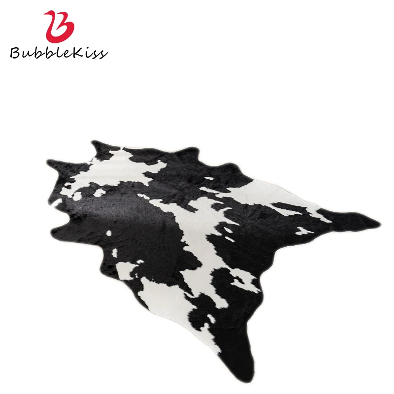 

Bubble Kiss Shaped Plush-Carpets Imitation Black Cowhide Pattern Home Living Room Area Rugs Soft Kids Bedside Decor Floor Mats