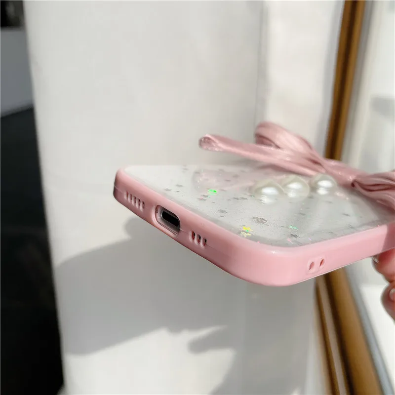 

3D Cute Bow Pearl Phone Case For iphone 11 Pro Max 12 XR XS 7 8 Plus SE 2020 Lovely Pink Silicone Back Cover For iphone 11 Coque