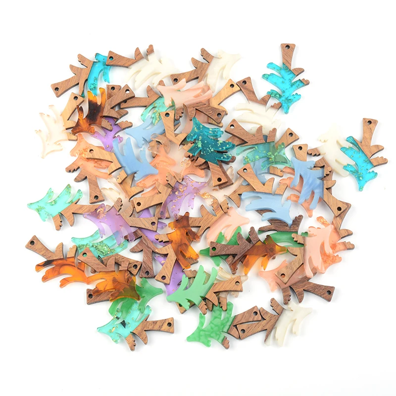 

10PC Christmas Tree Earrings Accessories Natural Wood & Resin Splicing Hand Made DIY Making Charms Jewelry Findings & Components