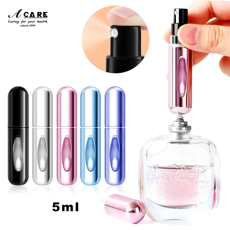 

Многоразовый многоразовый мини-флакон для духов, 5 мл, Алюминиевый распылитель, портативный дорожный косметический контейнер, флакон для духов