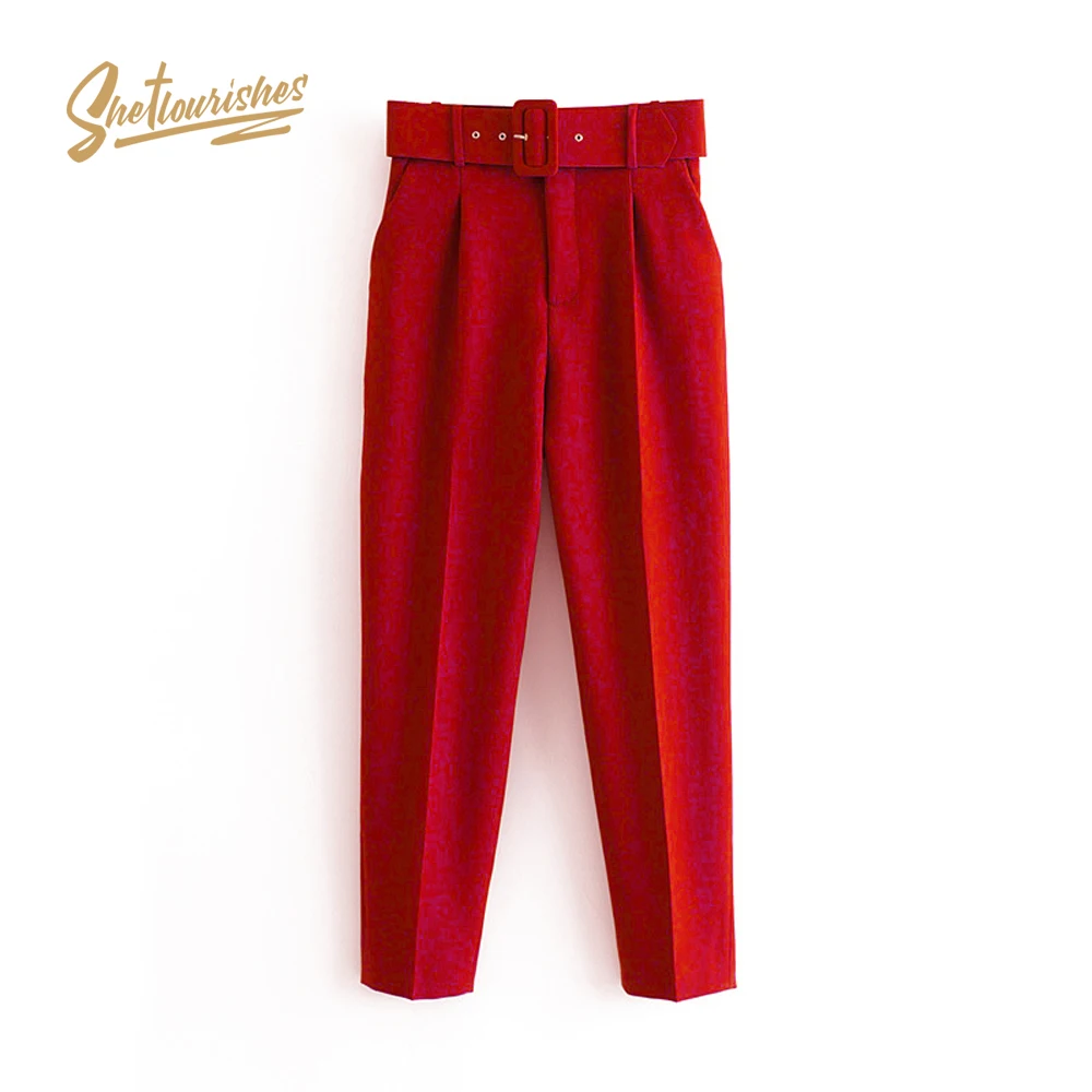 Женские брюки shebloom с поясом высокой талией модные однотонные офисные женские