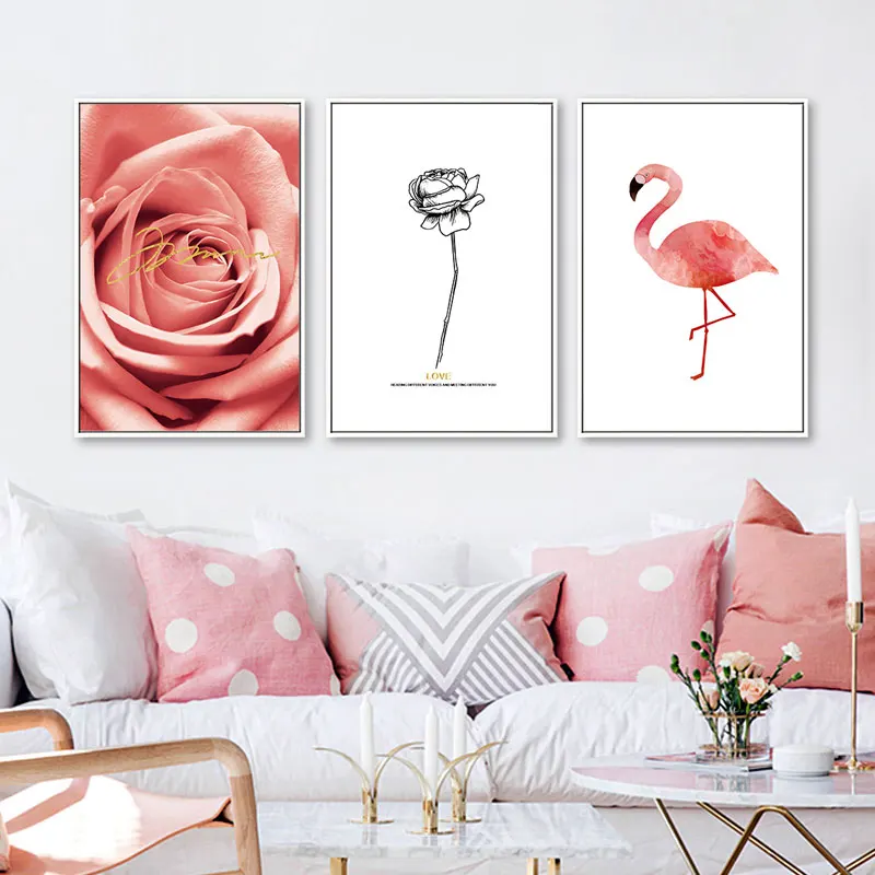 Настенный художественный постер с розовым фламинго скандинавский абстрактный
