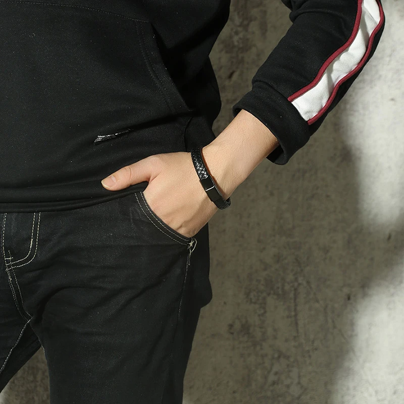 Vnox Men's Stylish Black/Brown Braided Leather Bracelet Stainless Steel Clasp Punk Bangles 19/21cm | Украшения и аксессуары