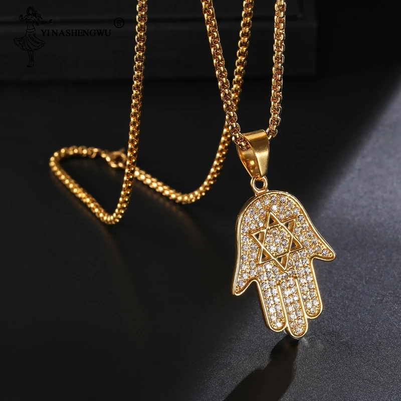 Хип хоп Bling Iced Out Иудейская звезда Бог рука амулет подвески золотой Нержавеющая
