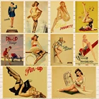 Ретро постер из крафт-бумаги в стиле второй мировой войны, искусство для девочек, наклейка для дома, бара, персональный декор