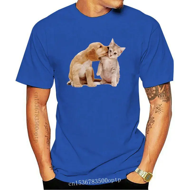 

2020 funny tee cute t shirts Cocker Spaniel And Kitten Love men short sleeves cotton tops cool t shirt summer Men's T-Shirt