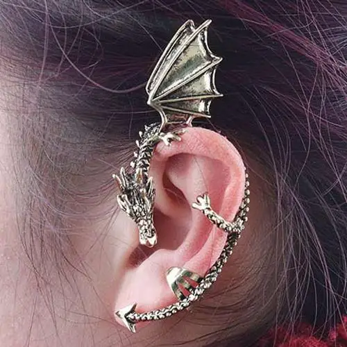 Women's Retro Earrings Gothic Punk Etched Dragon Shape Ear Cuff No Piercing Earring aretes de mujer серьги женские