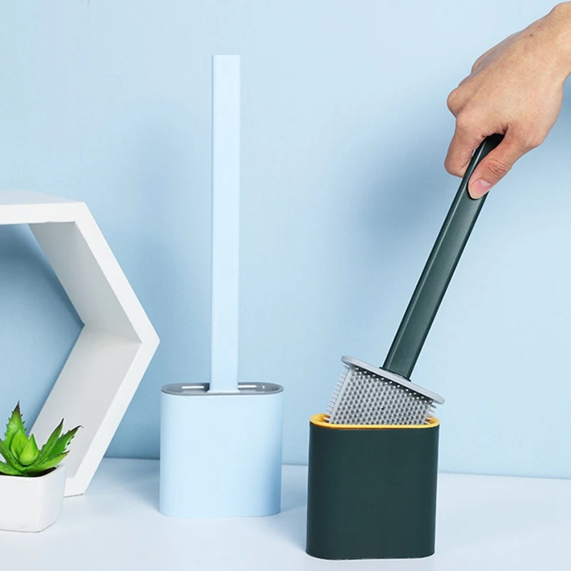 

Silicone WC Toilet Brush Flat Head Flexible Soft Bristles Brush With Quick Drying Holder Set Cleaning Brush For WC Accessories