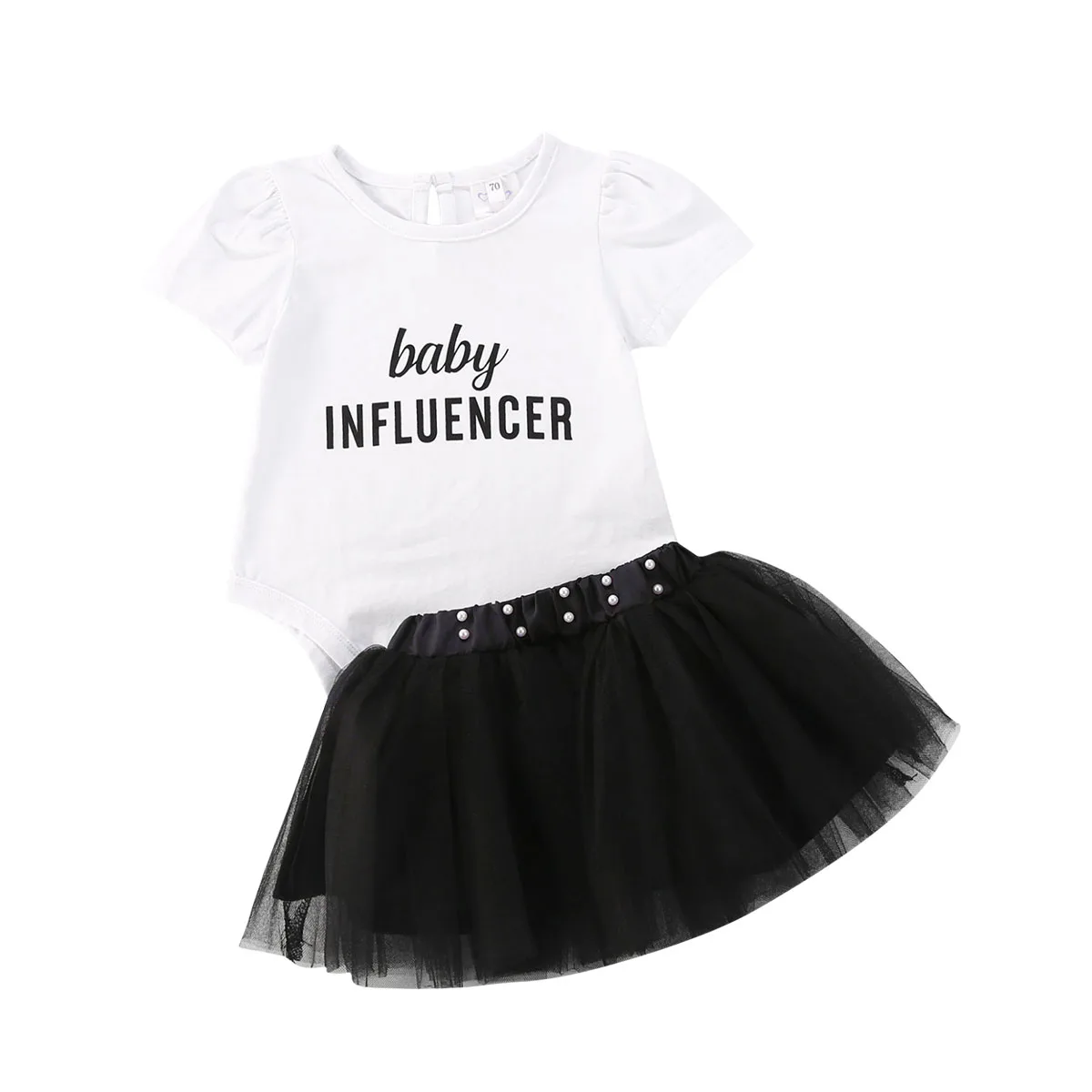 

Одежда для новорожденных девочек и малышей комплекты одежды из 2 предметов с буквенным принтом, белая рубашка с короткими рукавами и комбин...