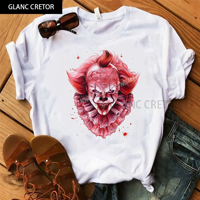

Pennywise T shirt women Horror Clown T-Shirt Tops Tee Summer Hot Stephen King Printed Tshirt women Funny Movie T-Shirt femme