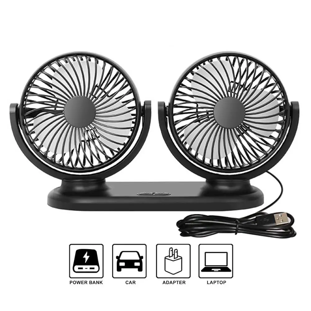 

Electric Car Fan Portable Auto Cooling Fan Dual Head 3 Speed Strong Wind Desk Fan For Dashboard SUV RV Truck Sedan Home Office