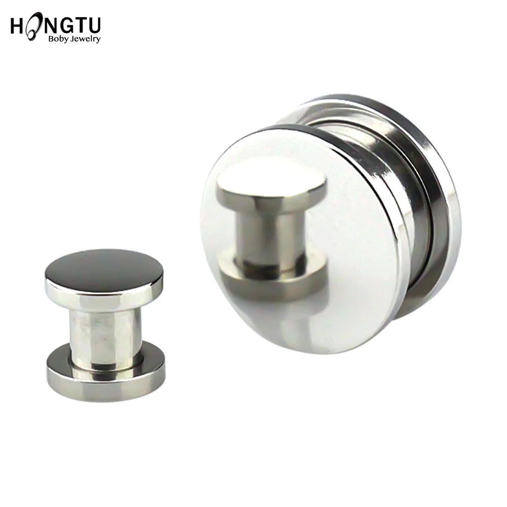 HONGTU 2PC зеркальный чехол с штанги для уха Нержавеющая сталь Туннели Вилки пирсинг