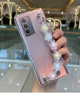 girl fashion diy cute small flower bracelet hand chain case cover for samsung galaxy z fold 2 3 w21 5g transparent phone case