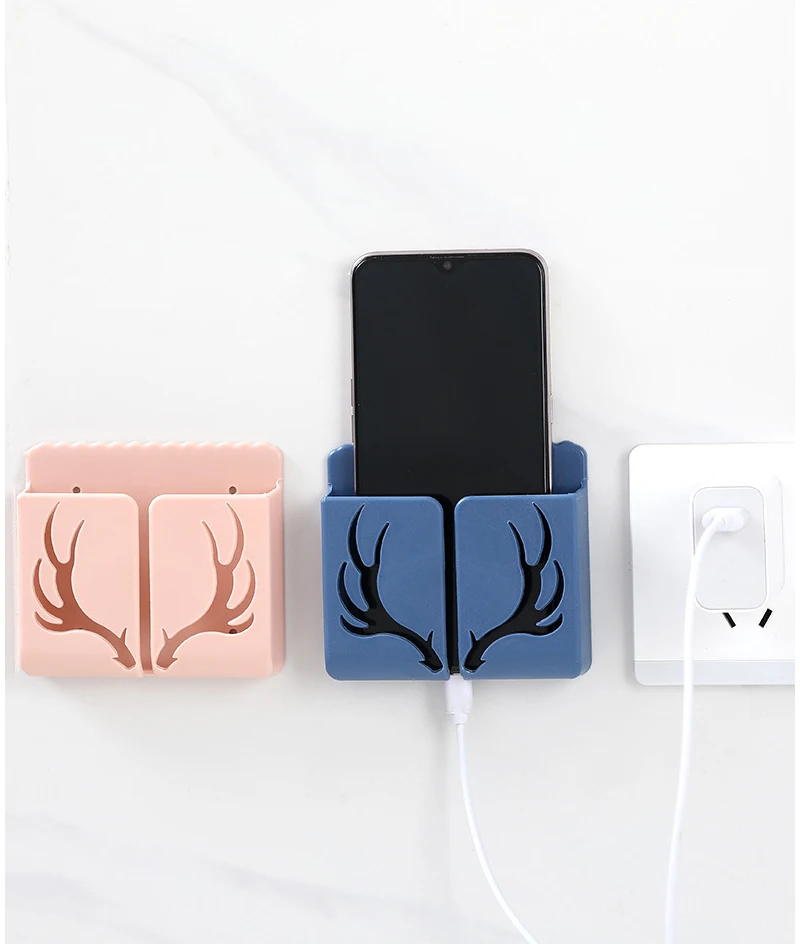 

Wall Mounted Punch Free Organizer Storage Box Shelf Remote Control Mounted Mobile Phone Plug Charging Holder Bedroom Gadgets