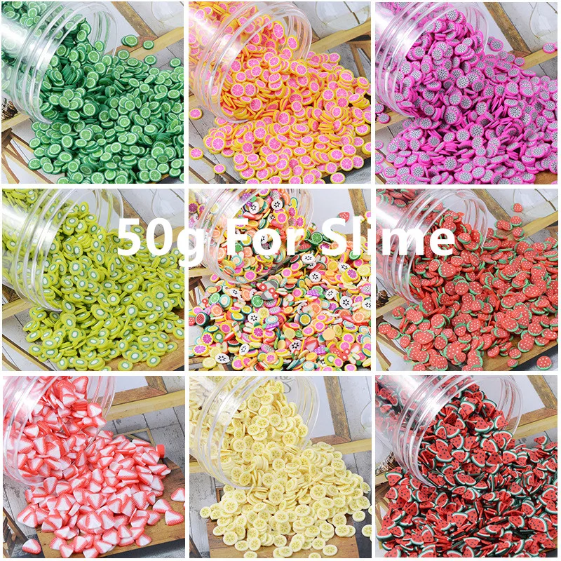 

50g Polymer Clay Fruit Slices Slime Additives Lizun Soft Pottery Charms For Slime Supplies Filler Nail Art Beauty Decor Toys