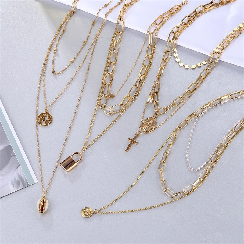 Ожерелье ALIUTOM с круглыми монетами для женщин и девушек многослойное длинное