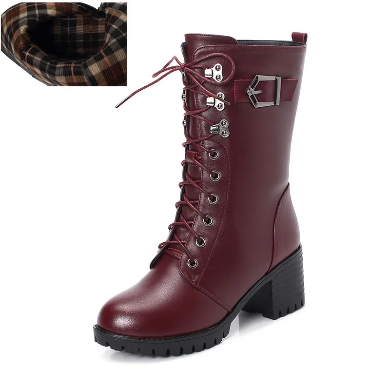 red single boots Осенние ботинки из воловьей кожи Ботинки martin на толстом каблуке г. Большие размеры, теплые плюшевые и шерстяные зимние сапоги рыцарские сапоги с перекрестными ремешками - Color: red single boots