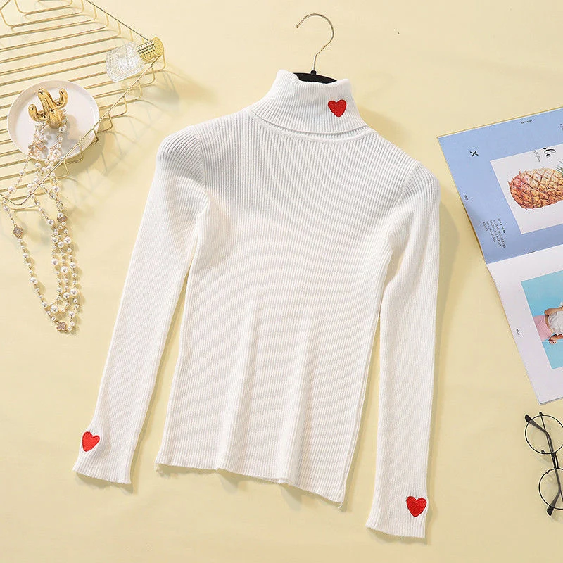 Осенне-зимний женский свитер с высоким воротом эластичный трикотажный пуловер