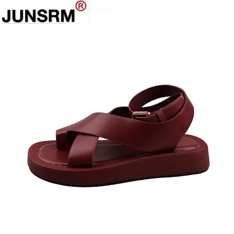 

JUNSRM Women Summer Sandals Beach Sandals Fashion Flats Shoes 2020 New Sandal Non-slip Flat Sandals Buckle Black And White