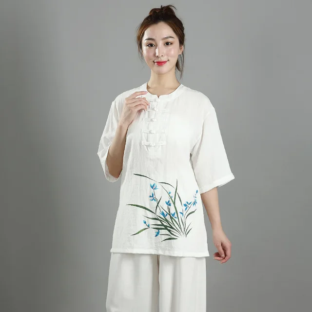 Женская традиционная китайская хлопчатобумажная льняная вышивка с длинным