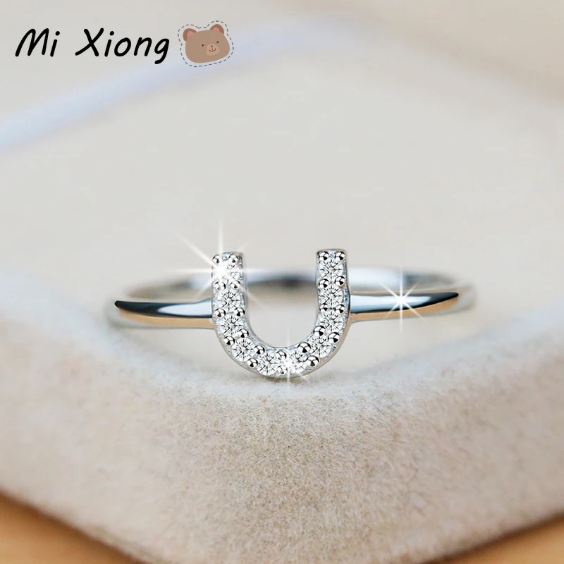 Mi Xiong Sterling Silver 925 Rings for Women Original Design Trendy U-shaped Letter Diamond Luxury Unique Party Brand Jewelry