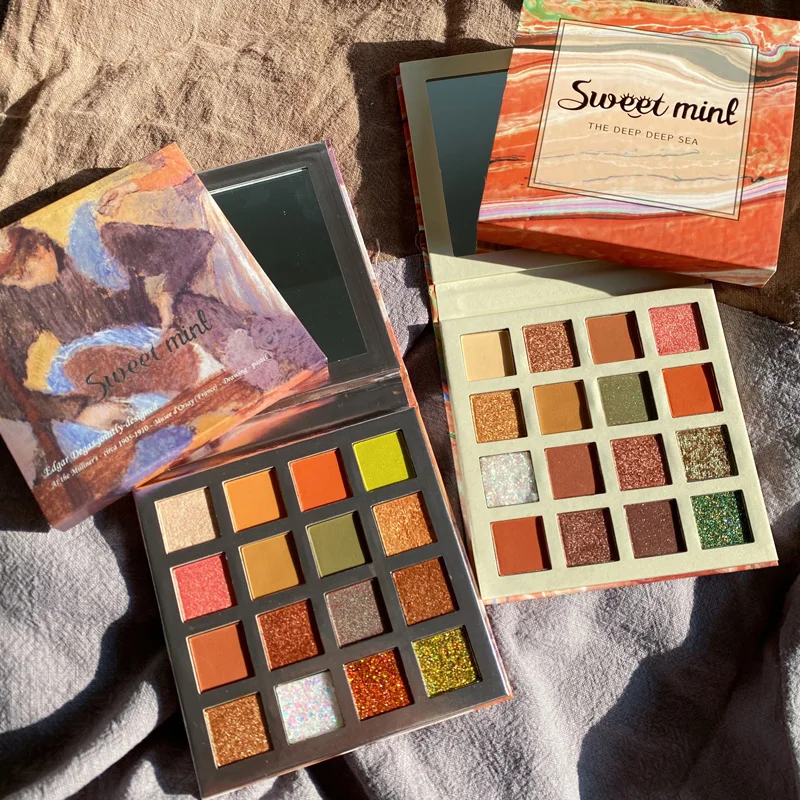 Брендовые мерцающие матовые тени для век Палитра 16 цветов блестящая