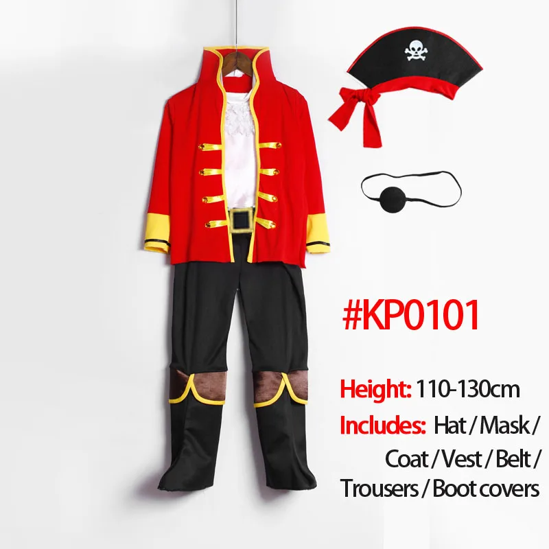 Red Set A Пиратский костюм для детей; Детский Пиратский костюм на Хэллоуин для мальчиков; маскарадный костюм на день рождения; плащ; костюм пирата на Рождество - Цвет: Red Set A