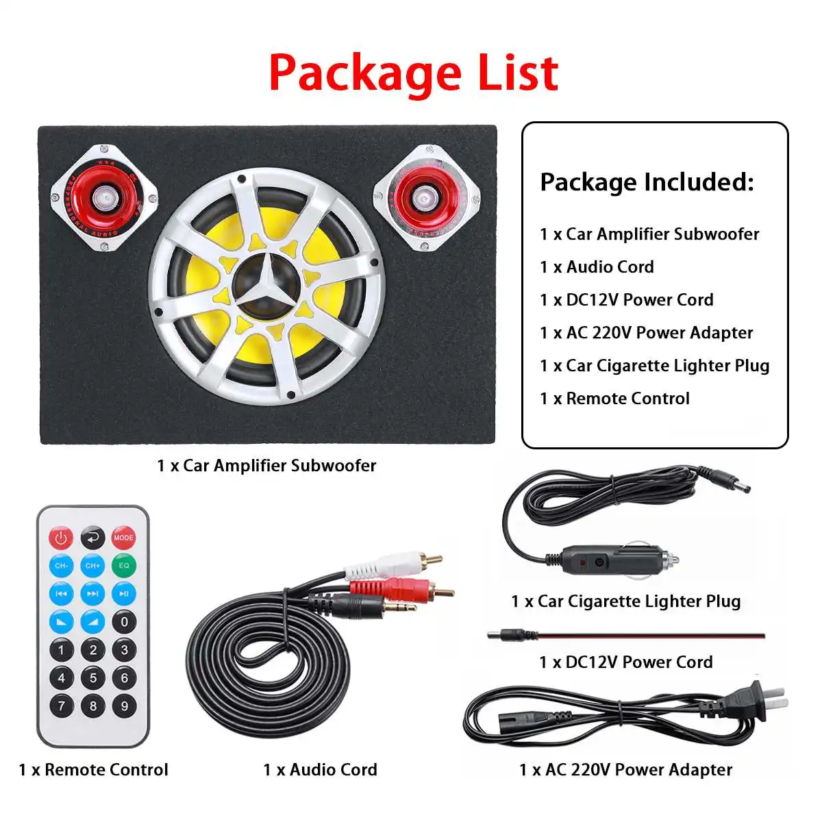 

8Inch Square 12V 24V 220V 3LED Light Portable Car Active Audio Subwoofer Truck bluetooth Bass Auto Stereo Amplifier Home Speaker