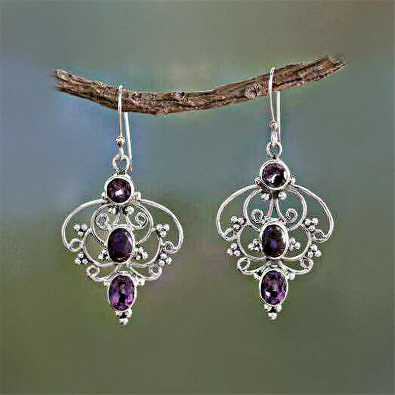 

Женские винтажные серебряные серьги с фиолетовыми кристаллами