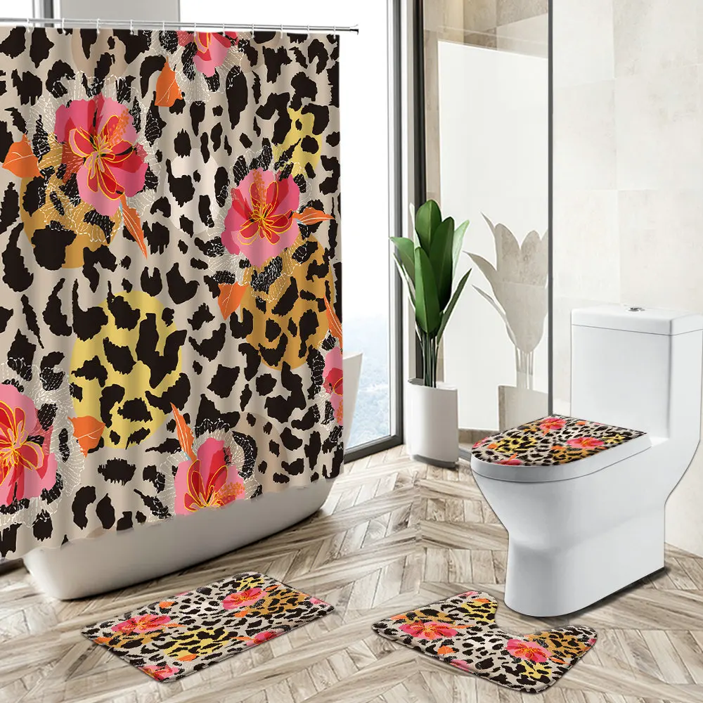 Комплект из занавески для душа с рисунком в виде леопарда африканском стиле
