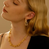 vintage geometric metal chunky chain earrings irregular square drop earring elegant long ear stud for women and girls jewelry