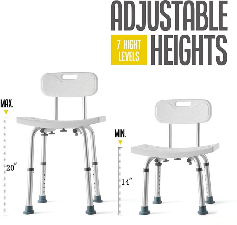 

Shower Chair Anti Slip for Safety, with 7 Adjustable Heights Portable - Tool Free Shower Chair for Elderly - Bath Chair