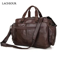 lachiour large genuine leather handbag totes men high qaulity cowhide leather travel messenger bag male bussiness office a4 bag