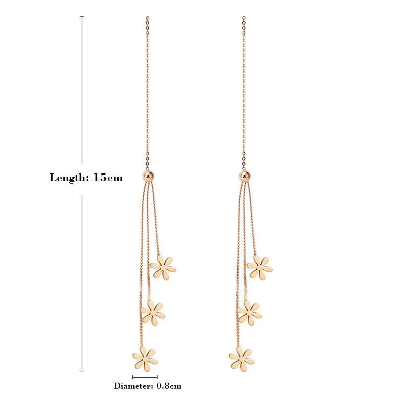 

Long Flower Tassel Earrings Titanium Stainless Steel Rose Gold Color Temperament Fashion Trendy Women Jewelry Gift