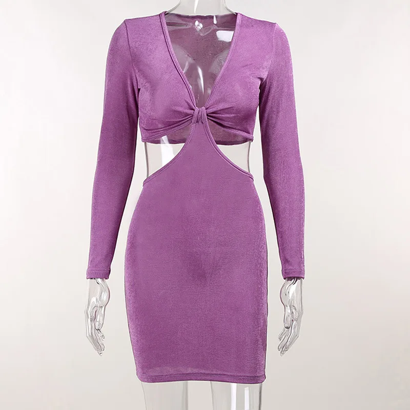 

Sibybo Sexy V-Neck Long Sleeve Dress Women Black Cut-Out Backless Bodycon Dress 2021 Femme Clubwear Slim Party Club Mini Dresses