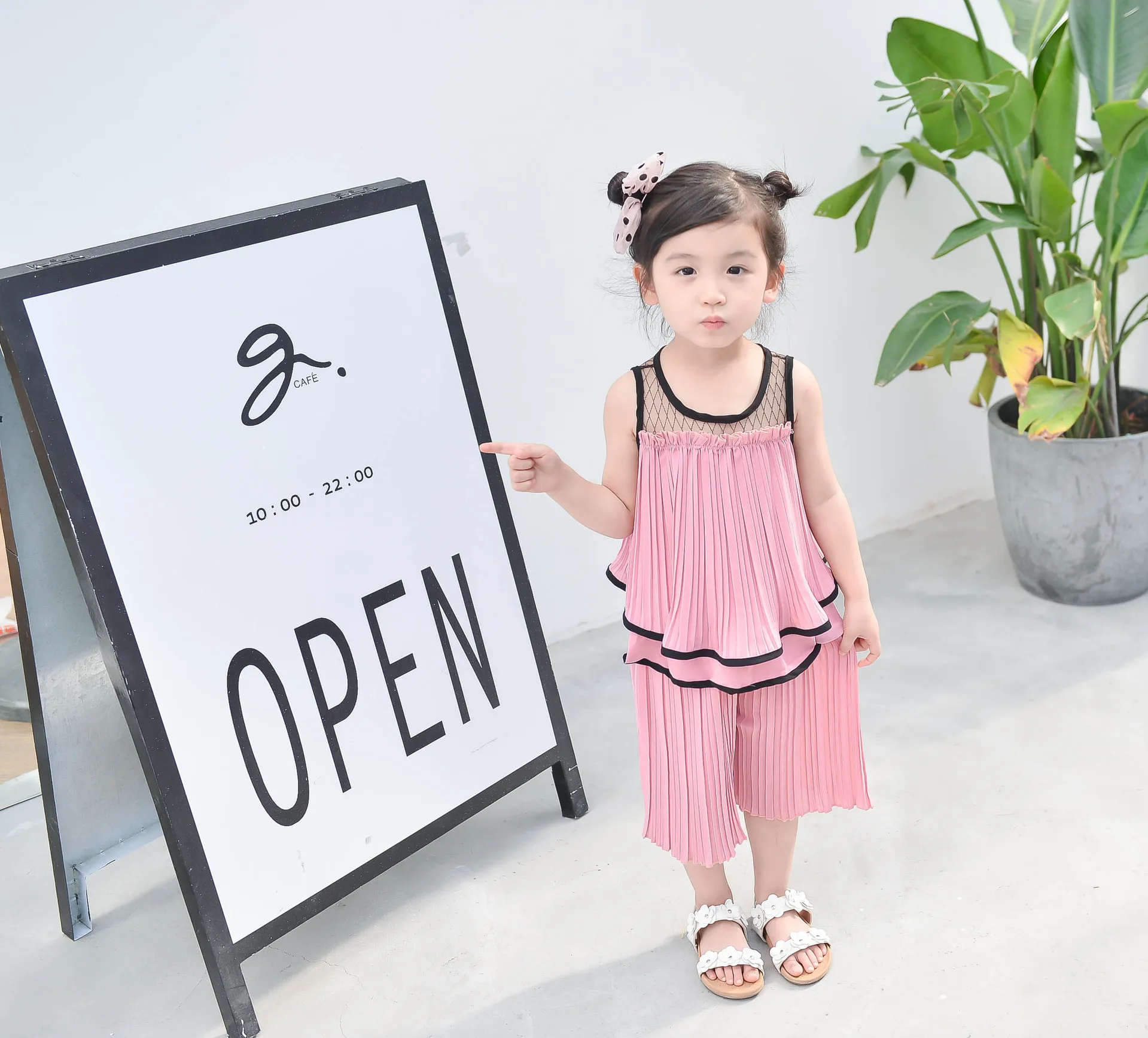 Комплект летней одежды для девочек шифоновая однотонная блузка рубашка и