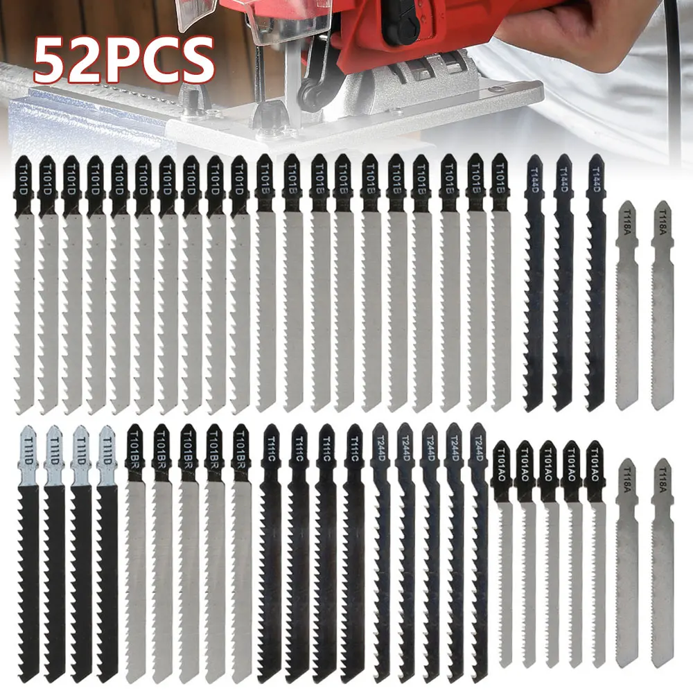 

52PCS Jig Saw Blade Metal Wood Assorted Blades Woodworking Tool T144D/T244D/T118A/T118B/T111C/T111D/T101BR/T101AO/ T101B/T101D