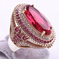 classic women ring gorgeous large oval pink red stone rings for women luxury filled cz weddings rings engagement jewelry