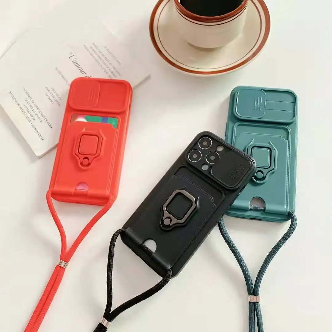 

Crossbody Necklace Cord Lanyard Wallet Card Case For iPhone 11 12 13 Pro Xs Max 6 8 7 Plus XR X SE Ring Holder Stand Soft Cover