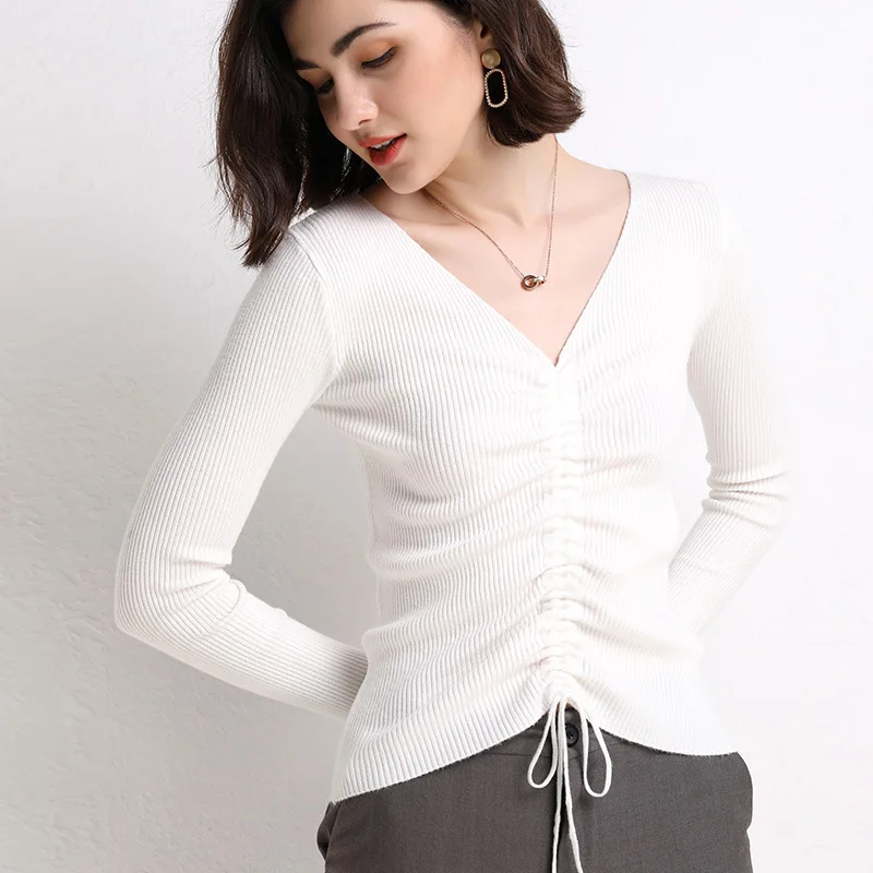 2019 New Women's Fashion V-Neck Sexy Sweater Slim Knit Base Coat Winter Clothes Women | Женская одежда