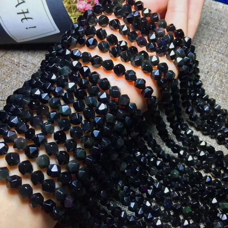 

loose beads black spinel/onyx/agate/obsidian/ diamond shape faceted 8mm nature for making jewelry necklace 14inch FPPJ wholesale