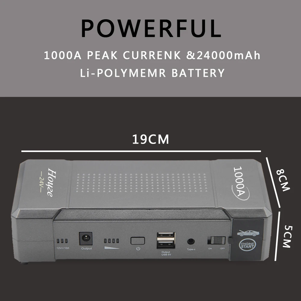 

24000mAh 24V Portable Car And Truck Battery Booster Jump Starter Emergency Tool Power Bank Jump Starter Can Start RV/Bus/Tank