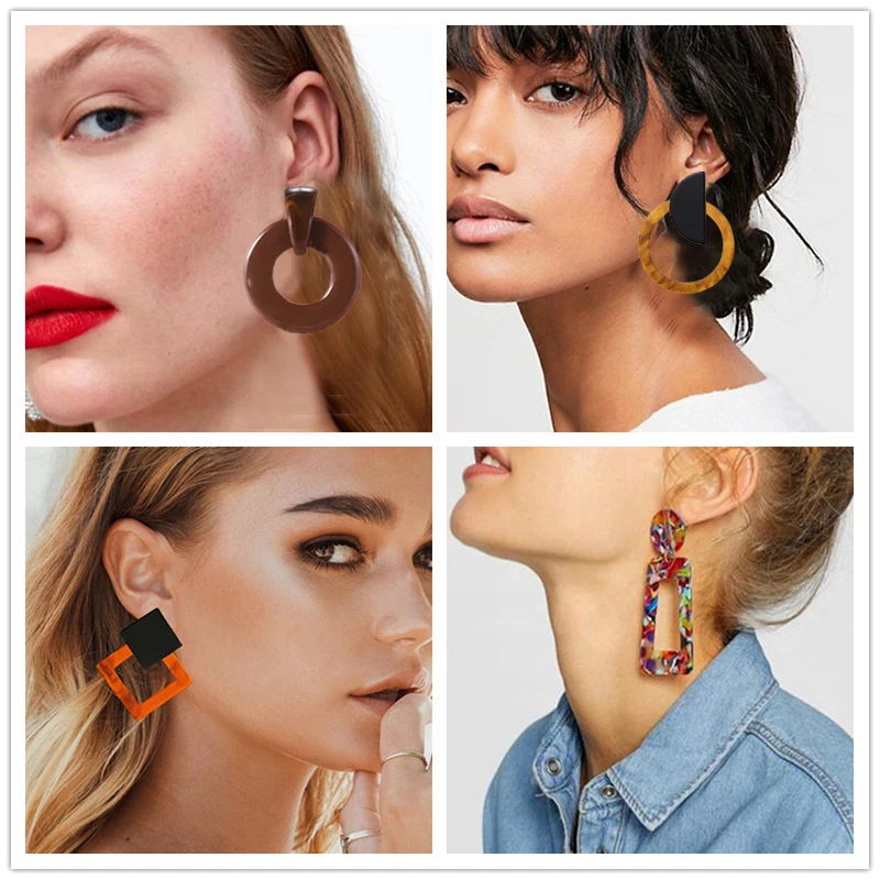 Акриловые серьги 2019 большие эффектные для женщин полимерные овальные квадратные