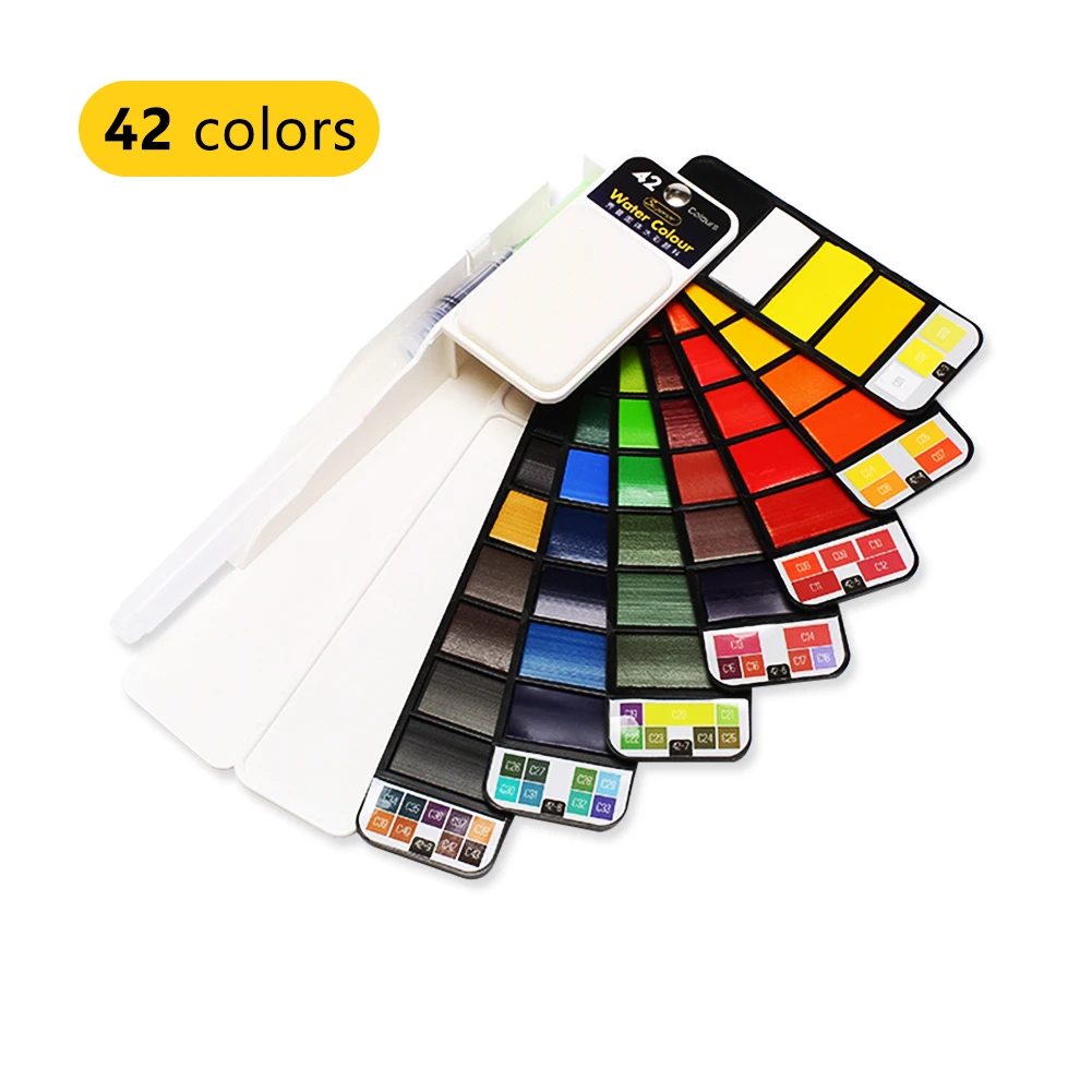 42 colors Складной карманный Дрон акварельные краски в наборе с Кисть палитра 18/25/33/42 Цвет Профессиональный для поле эскиз комплект наружная живопись - Цвет: 42 colors