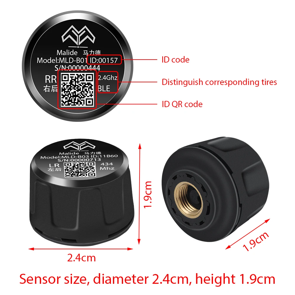 

Car TPMS Bluetooth Tire Pressure Monitoring System 4Pcs External Sensors Tire Pressure Alarm Mobile Phone APP For Android IOS