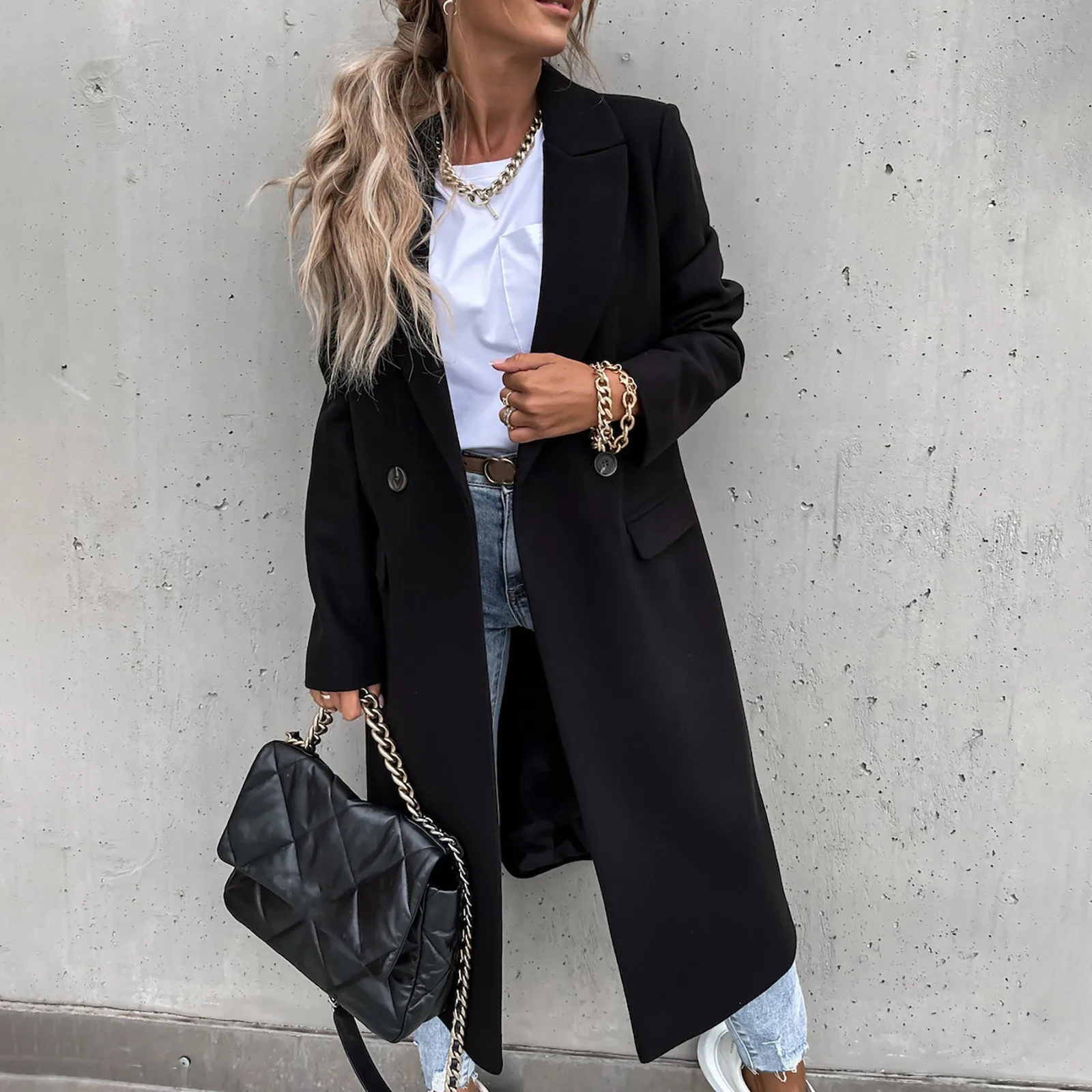

2021 Autumn Winter Women Mid-length Warm Cardigan Jacket Fashion Formal Office Trench Long Sleeve Overcoat Female Padded Coat
