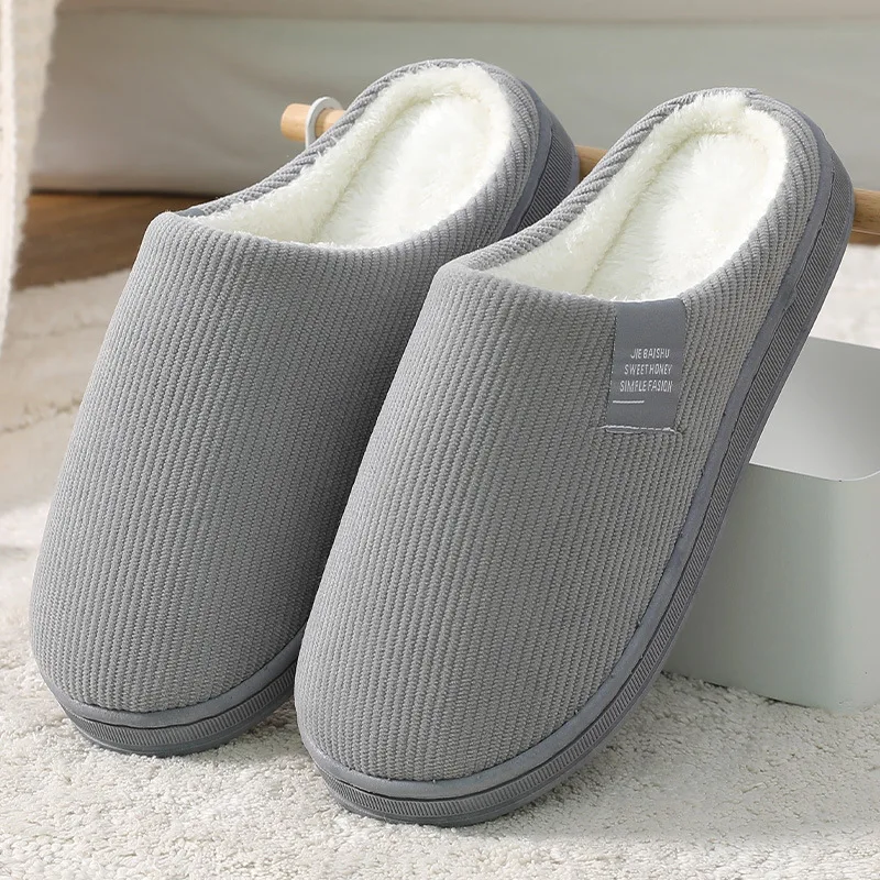 

Men's Slipper 2021 Solid Color Autumn And Winter Home Slipper For Men Warm Indoor Beadroom Slides Men Stripe Cotton Slippers